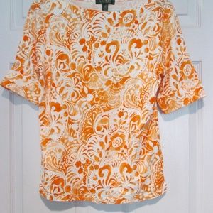 Ralph Lauren 100% cotton orange/white tee, size L